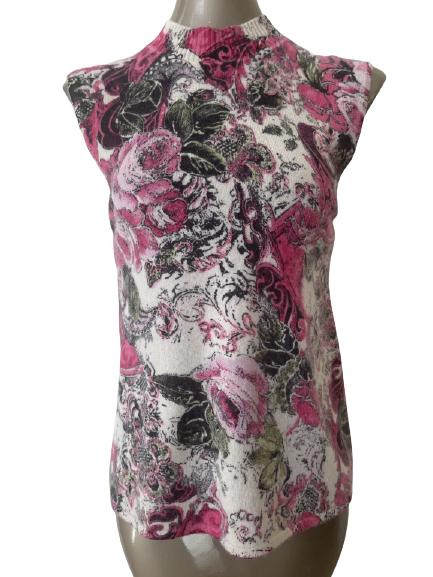 ST JOHN CASHMERE BY MARIE PRINTED FLORAL SWEATER: -SIZE M