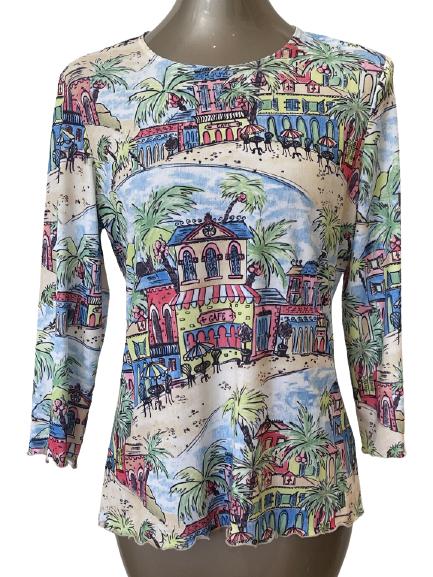 LANA LEE CANADA CAFE PRINT TEA SHIRT SZ S/M: LANA LEE CANADA CAFE PRINT TEA SHIRT SZ S/M