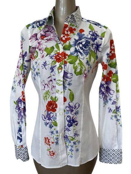 ETRO ITALY DESIGNER BUTTON DOWN BLOUSE SZ 44 (1 of 3)