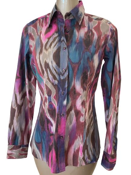 ETRO ITALY DESIGNER BUTTON DOWN BLOUSE SZ 44 (1 of 3)