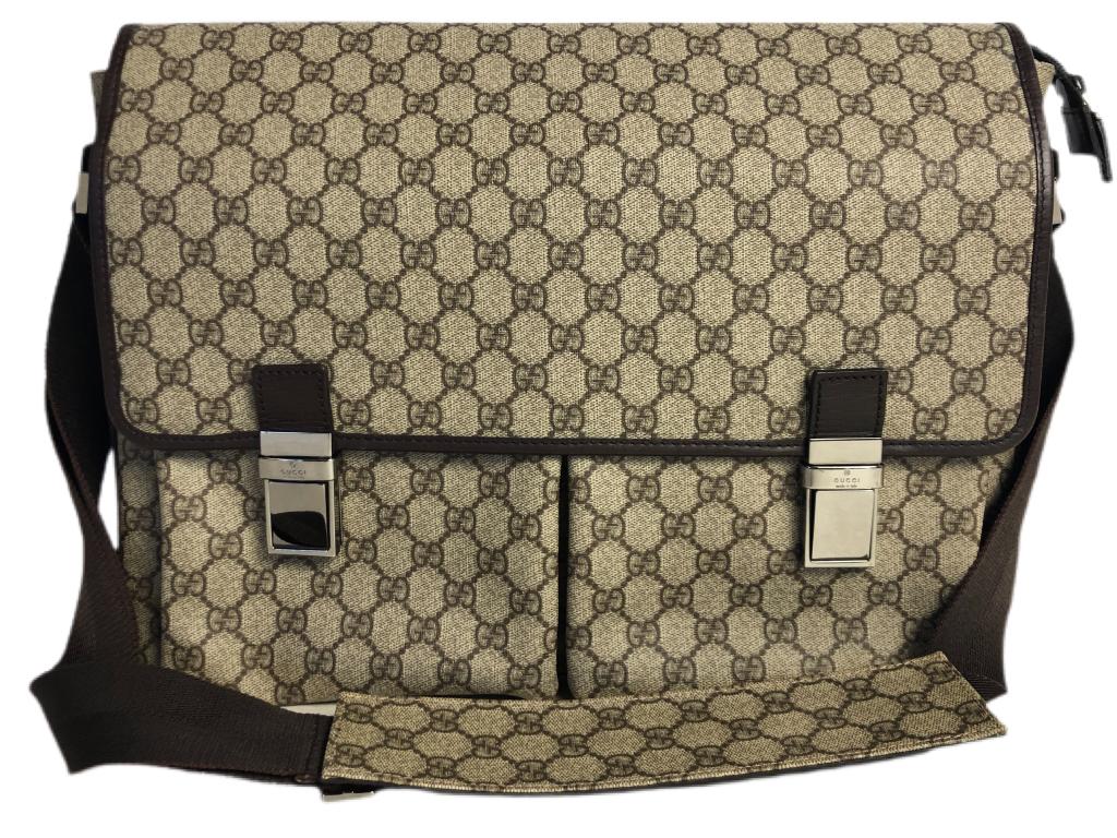 VTG GUCCI BEIGE COATED CANVAS MESSENGER BAG (1 of 9)