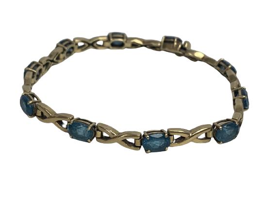 14K GOLD AND AQUAMARINE TENNIS BRACELET: 14K GOLD AND AQUAMARINE TENNIS BRACELET -12.8 G