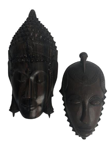 LOT/2 VTG CARVED WOOD ASIAN-STYLE TRIBAL MASKS (1 of 6)