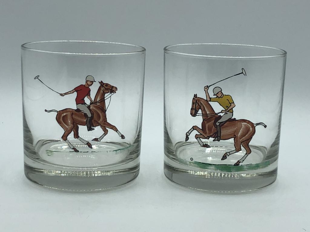 SET/2  VTG GLASS DOUBLE OLD FASHION WITH POLO (1 of 4)