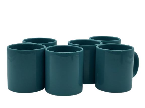 NANCY CALHOUN DARK AQUA MUGS: NANCY CALHOUN DARK AQUA MUGS SET OF 6 - VERY GOOD CONDITION CONSISTENT WITH AGE AND USE-HPG11221