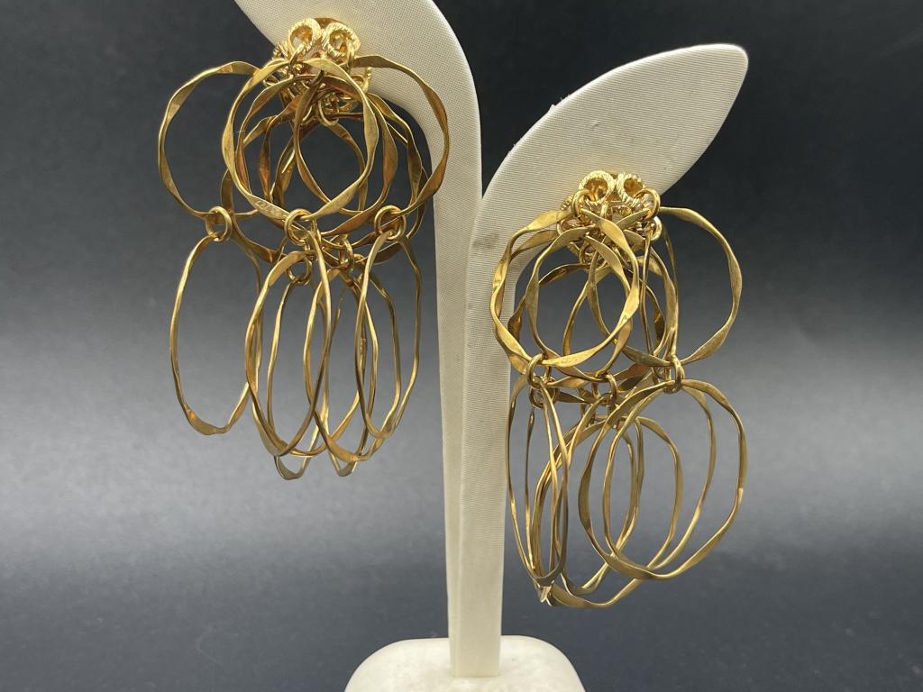 18K  GOLD DANGLING MULTI HOOP EARRINGS (1 of 4)