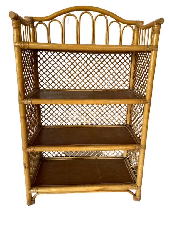 VTG BAMBOO WICKER RATTAN STORAGE SHELF 49" (1 of 4)