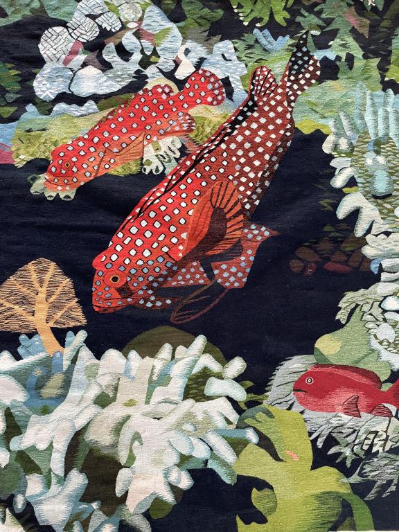 VINTAGE KOI  FISH & CORAL WALL HANGING TAPESTRY (1 of 2)