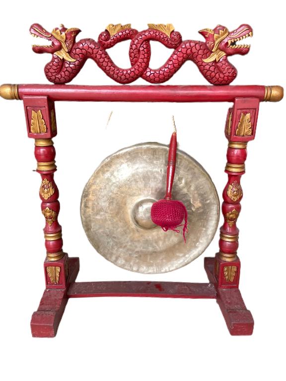 ANTIQUE JAVANESE GONG WITH CARVED DRAGON STAND 39" (1 of 4)