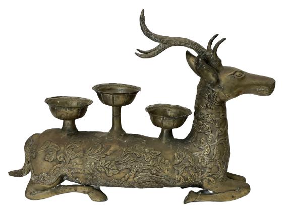 VTG RECUMBANT DEER 3 TIER BRASS CANDLE HOLDER 24" (1 of 6)