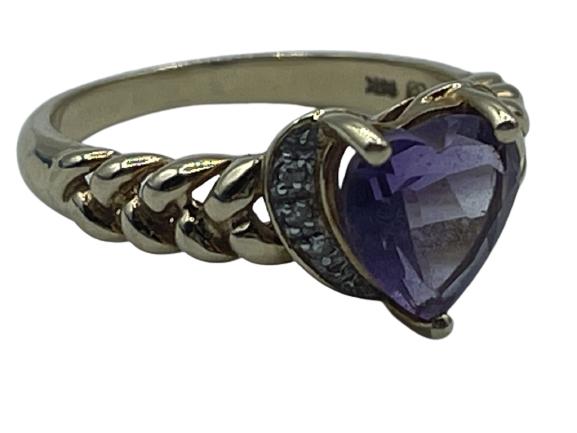 14K GOLD RING WITH AMETHYST AND DIAMONDS SZ 6 3/4 (1 of 4)