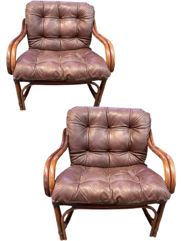 PAIR OF MID CENTURY RATTAN WICKER CHAIRS 28" (1 of 11)