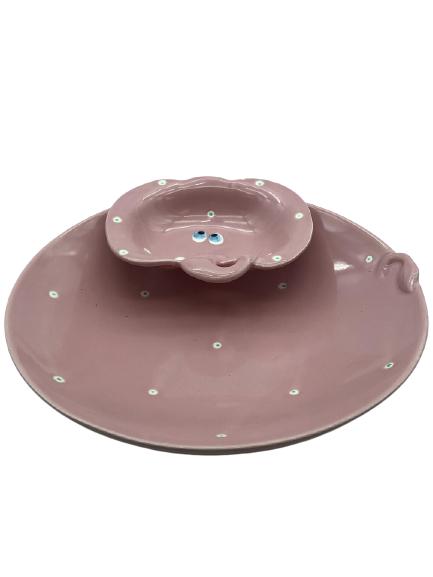 FITZ & FLOYD POTTERY PINK ELEPHANT BOWL 12": VINTAGE FITZ & FLOYD POTTERY PINK ELEPHANT BOWL -12" X 3.5" -VERY GOOD CONDITION-JD111821