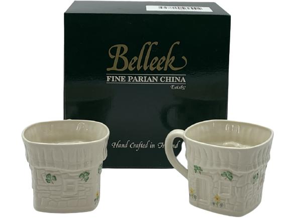 PAIR OF EXTRA LARGE COFFEE CUPS BELLEEK GIFT SET (1 of 7)