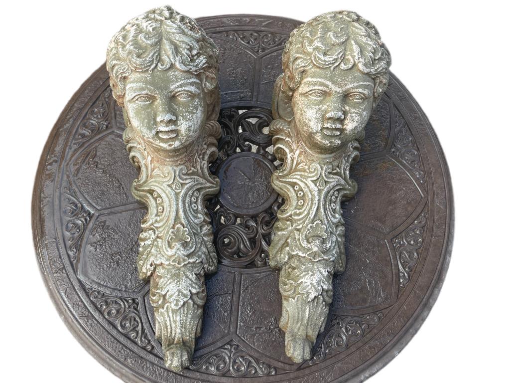 ANTIQUE STONE CHERUB BUST CONCRETE  SCONCES (1 of 5)