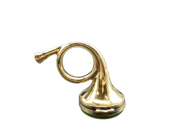 LIMOGES FRANCE TRUMPET NOVELTY PILL BOX: LIMOGES FRANCE TRUMPET NOVELTY PILL BOX