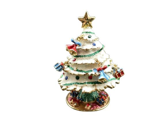 VTG NOVELTY CHRISTMAS TREE ENAMEL PILL BOX: VTG NOVELTY CHRISTMAS TREE ENAMEL PILL BOX
