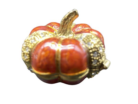 VTG ENAMEL PUMPKIN PILLBOX: VTG ENAMEL PUMPKIN PILLBOX