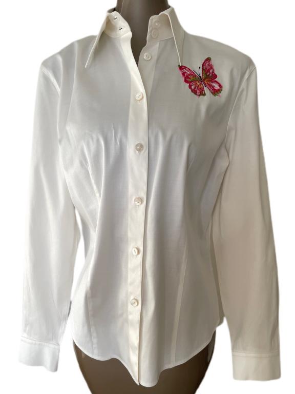 WHITE ESCADA BLOUSE WITH PINK BUTTERFLY SZ 40 (1 of 4)