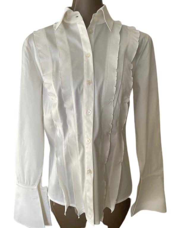 ESCADA WHITE RUFFLED FRONT BLOUSE SZ 40 (1 of 3)