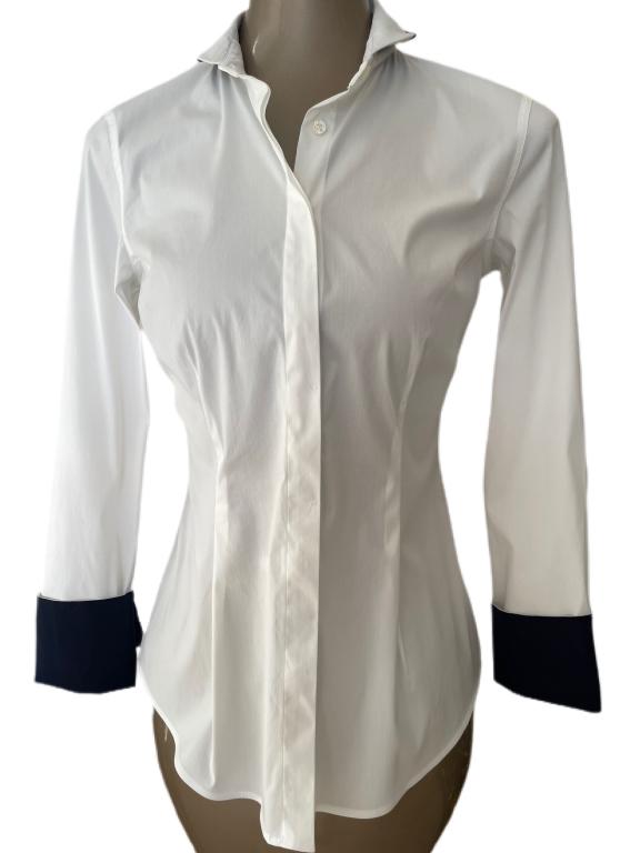 BRUNELLO CUCCINELLI WHITE BLOUSE WITH BLACK TRIM (1 of 3)