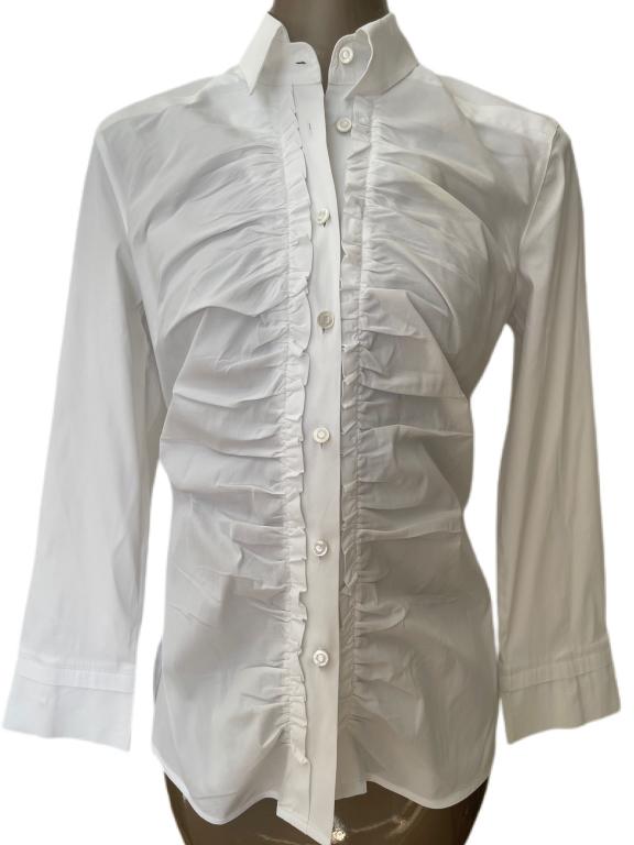 ESCADA WHITE RUFFLED TUXEDO BLOUSE SZ 38: ESCADA WHITE RUFFLED TUXEDO BLOUSE SZ 38