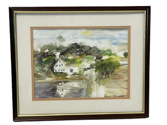 ANNE MINOTTI LANDSCAPE WATERCOLOR PAINTING 17": ANNE MINOTTI WATERCOLOR LANDSCAPE PAINTING WALL ART FRAMED-14" X 17"-VERY GOOD VINTAGE CONDITION, SEE PHOTOS