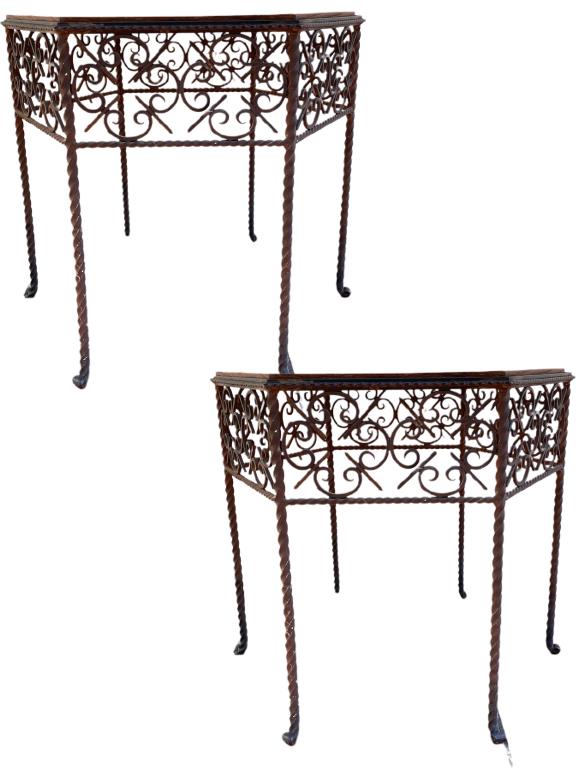 PAIR OF VINTAGE WROUGHT IRON SIDE TABLES 25" (1 of 5)