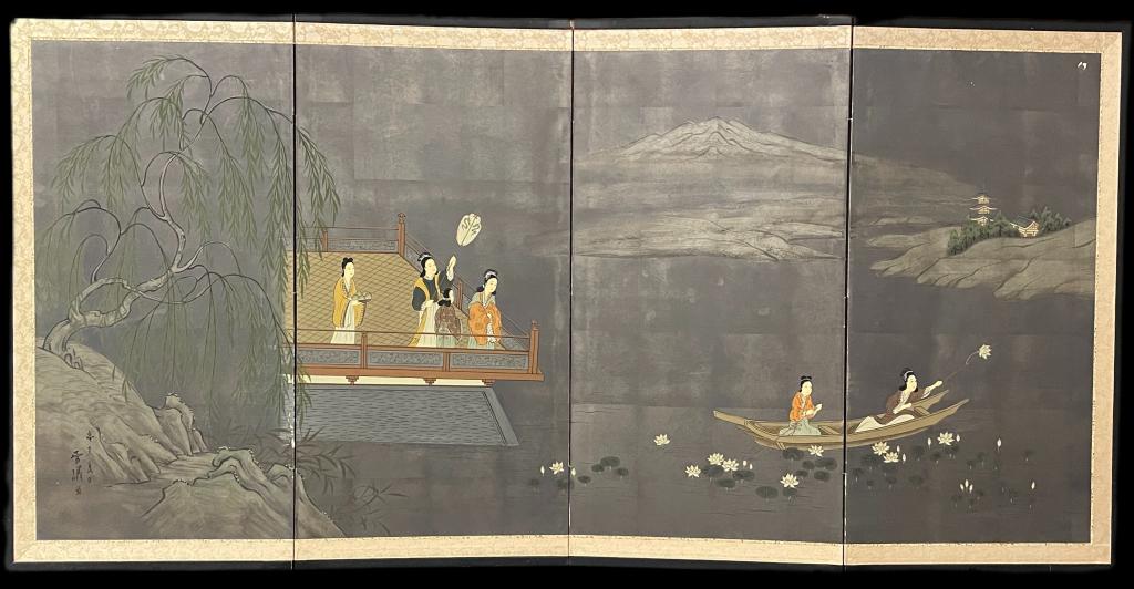VINTAGE ASIAN 4 PANEL FOLDING SCREEN 76" (1 of 5)