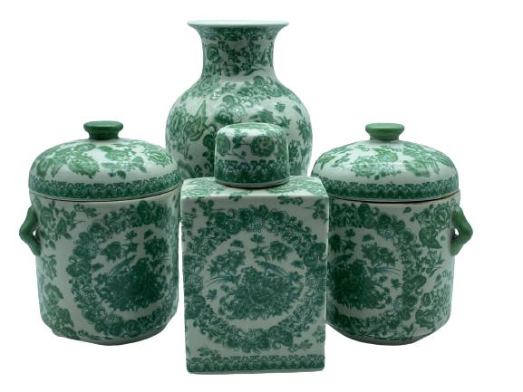 VTG GREEN & WHITE CHINOISERIE CERAMIC COLLECTION (1 of 4)