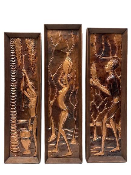 MID CENTURY TRIBAL STYLE COPPER WALL PLAQUES 32" (1 of 9)