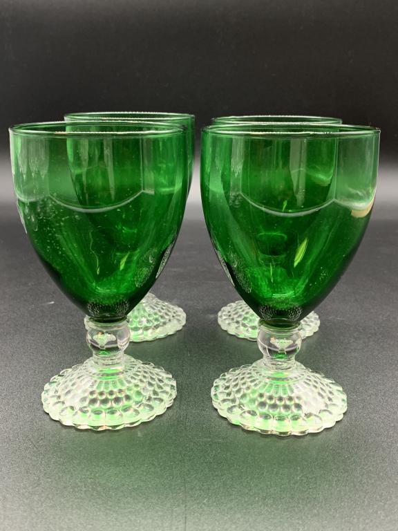VTG SET OF 4 FOSTERIA GREEN WINE GLASSES: VTG SET OF 4 FOSTERIA GREEN WINE GLASSES -NO CHIPS OR CRACKS