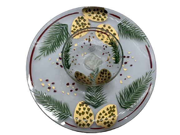 HOLIDAY HANDPAINTED SERVING DISH WITH DIP BOWL (1 of 3)