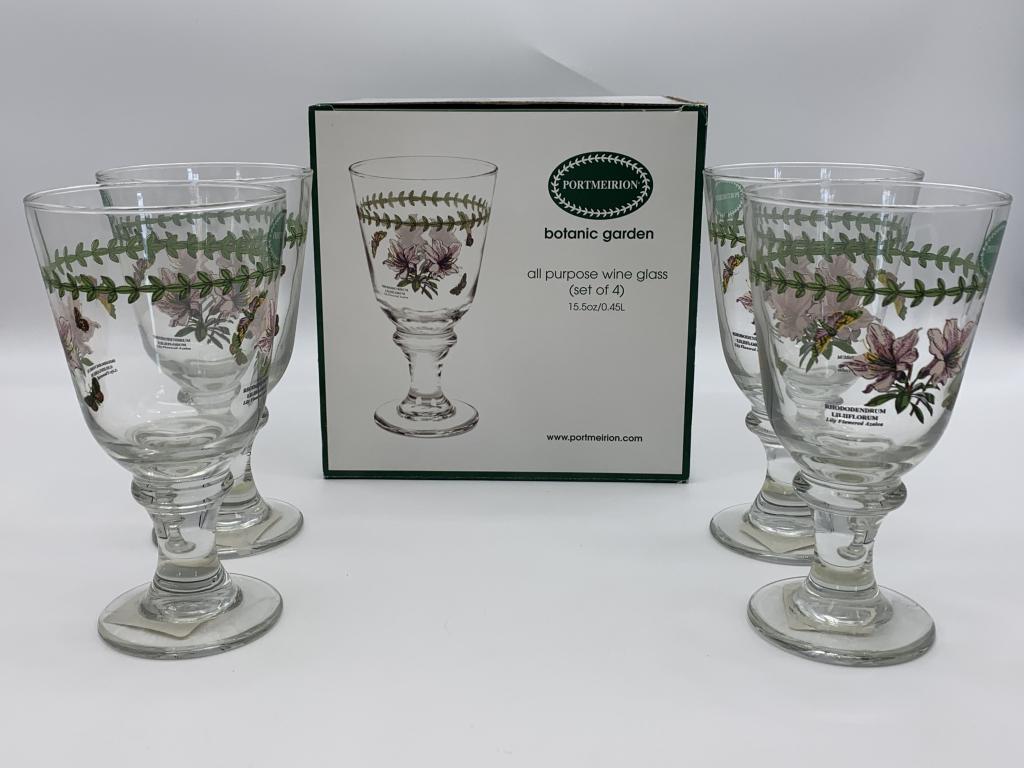 BOTANIC GARDEN SET OF 4 ALL PURPOSE WINE GLASSES: PORTMEIRION BOTANIC GARDEN SET OF 4 ALL PURPOSE WINE GLASSES -NEW IN BOX-JD112921
