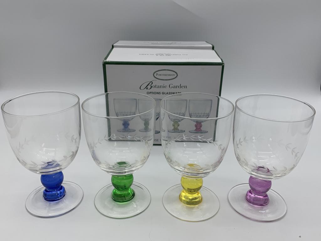 BOTANIC GARDEN SET OF 4 ALL PURPOSE WINE GLASSES: PORTMEIRION BOTANIC GARDEN SET OF 4 ALL PURPOSE WINE GLASSES -NEW IN BOX-JD112921