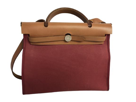 HERMES HERBAG ZIP SHOULDER BAG BURGANDY/BRW CANVAS (1 of 5)