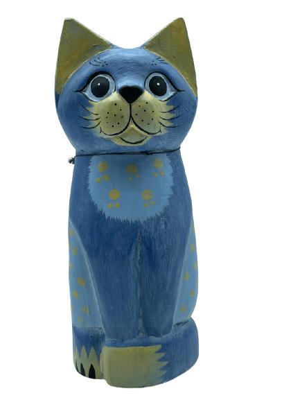 VINTAGE FOLK ART STYLE CARVED TIMBER CAT 12.5": VINTAGE FOLK ART STYLE CARVED TIMBER CAT-12.5" X 4.5" APPROX GOOD CONDITION WEAR CONSISTENT WITH AGE AND USE, CHIP TO EAR-DP12321