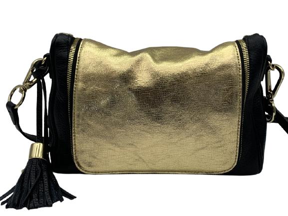 G.I.L.I BLACK/GOLD LEATHER CROSSBODY BAG (1 of 6)