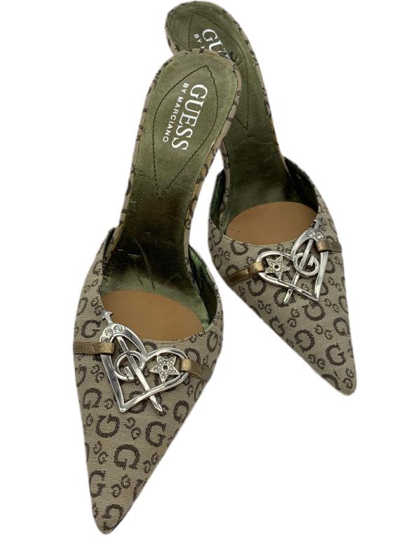 GUESS BY MARCIANO ECITE MULTI BROWN FABRIC PUMPS: GUESS BY MARCIANO ECITE MULTI BROWN FABRIC PUMPS -SZ 6 1/2-WITH BOX