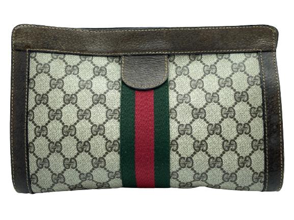 VTG GUCCI BEIGE COATED CANVAS WEB TOILETRY POUCH (1 of 4)