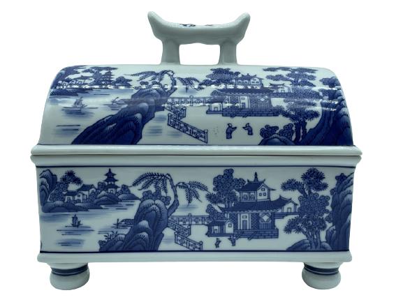 BOMBAY ASIAN STYLE BLUE & WHITE KEEPSAKE BOX 10" (1 of 4)