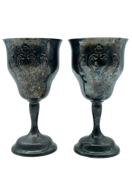 PAIR OF GORHAM "CHANTILLY" WINE GOBLETS 6.5": PAIR OF GORHAM "CHANTILLY" SILVERPLATE WINE GOBLETS-6.5" X 3.5" APPROX EACH- VERY GOOD CONDITION-DP12321