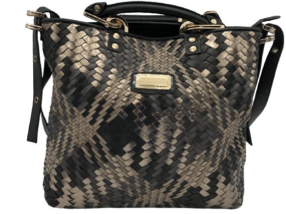 NEW PLINIO VISONA BLACK/GOLD LEATHER HANDBAG (1 of 6)