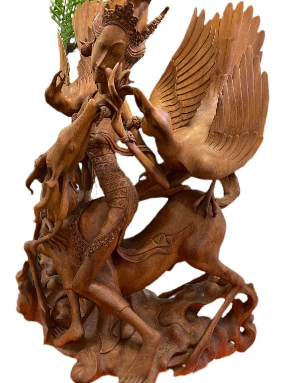 LARGE BALINESE TEAK WOOD CARVING SCULPTURE 31" (1 of 6)
