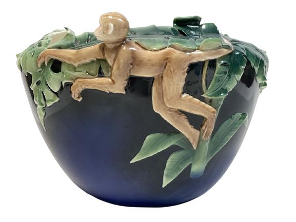 VINTAGE MAJOLICA CERAMIC SINGERIE MONKEY BOWL 12" (1 of 9)