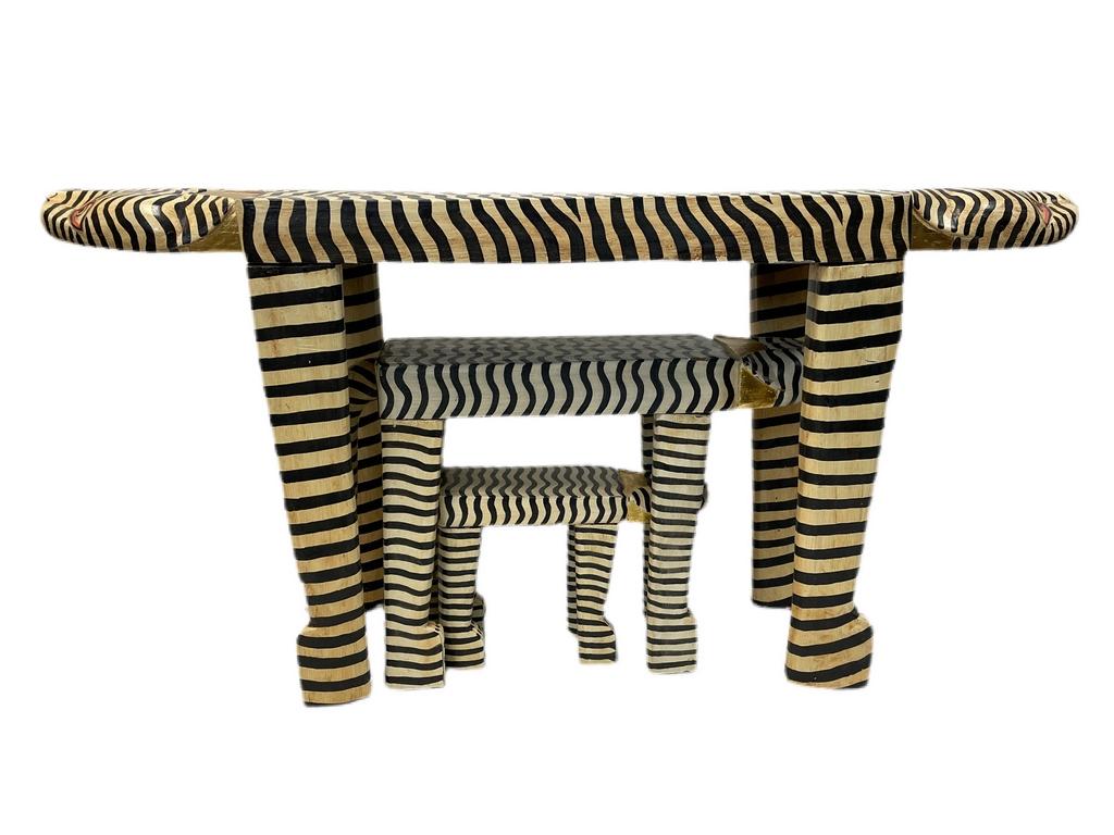 VINTAGE INDONESIAN FOLK ART CAT NESTING TABLES 40" (1 of 10)