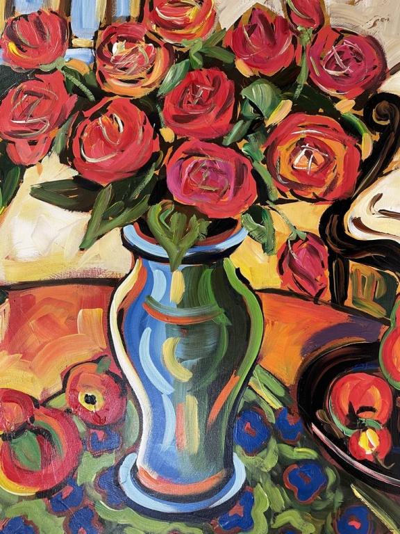 LARGE STILL LIFE OIL PAINTING SIGNED RENEE 50" (1 of 3)