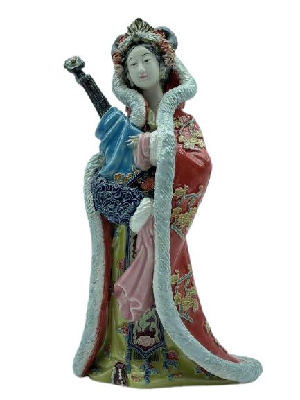 VINTAGE CHINESE SHAO JUN PORCELAIN FIGURINE 12": VINTAGE CHINESE SHAO JUN PORCELAIN FIGURINE-12" X 6" X 4" APPROXGOOD CONDITION, REPAIR TO HANDLE-DP121521