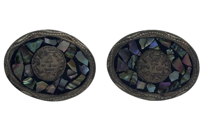 STERLING SILVER OVAL SHAPED / MOP INLAY CUFFLINKS (1 of 3)