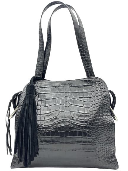 NEW VINCE CAMUTO BLACK CROC-EMBOSSED LEATHER TOTE (1 of 6)
